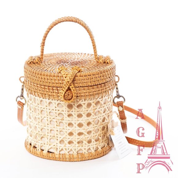Handbags - Womens leather wicker bucket boho crossbody bag